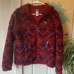Red Patagonia Womens Retro X Zip Up Jacket with hood